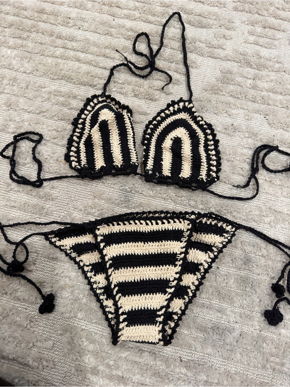 New Handmade Black and Cream Crochet Triangle Bikini - Women Swim